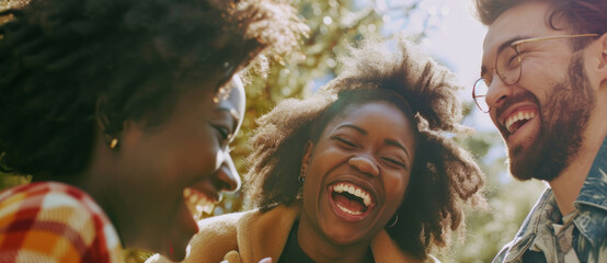 Sunlit laughter shared among friends, a moment of joy framed by the freshness of nature