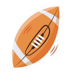 Single hand draw ball for rugby isolated on white background. Sport equipment for rugby game. Vector illustration. Flat style. Orange and black colors.Rugby icon.