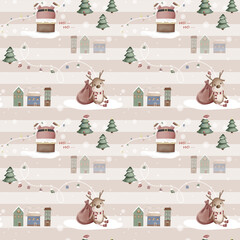 Pattern with Reindeer and Santa