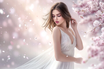 Portrait of beautiful woman in spring garden