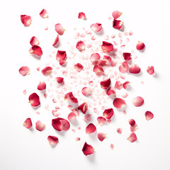 red and pink floral petals isolated on white background