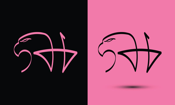 Initial letter H combine with falcon head BLACK and PINK
