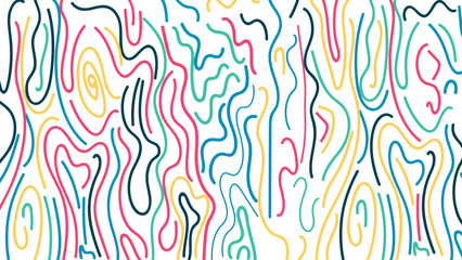 Fun line doodle seamless pattern. Colorful line doodle art trendy design with basic shapes. Simple childish scribble wallpaper print.