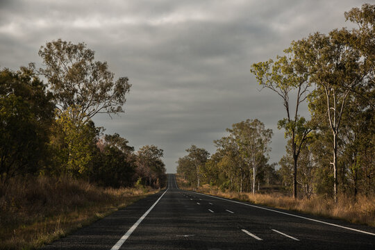 Driving on an empty Bruce Highway in Central Queensland