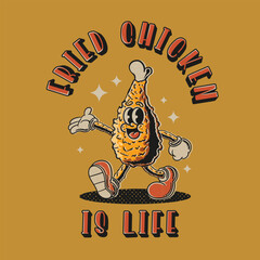 fried chicken retro cartoon mascot character