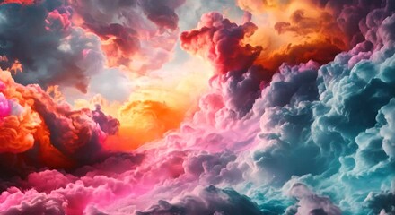 abstract vibrant ocean waves and clouds with a dynamic mix of warm and cool colors.