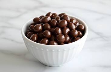 Decadent Fusion - Chocolate-Coated Almonds in a White Bowl of Delight