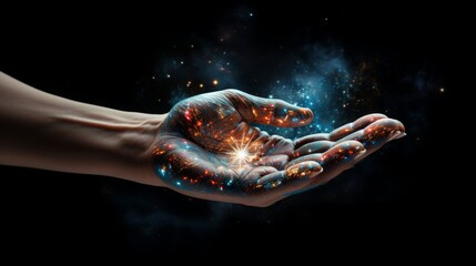 Hand touching the Metaverse Universe background, 16:9 - obrazy, fototapety, plakaty