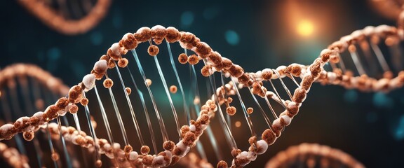 3d illustration of rotating DNA glowing molecule on blue background