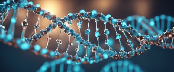 3d illustration of rotating DNA glowing molecule on blue background