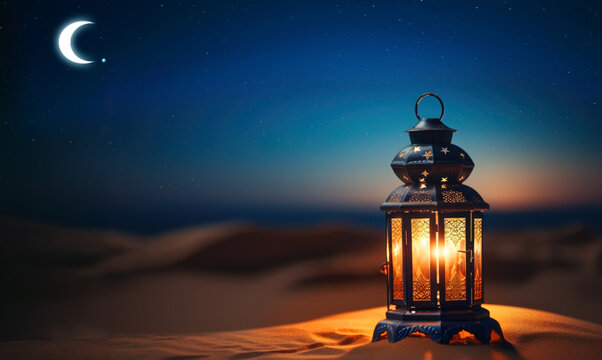 Colorful lantern on desert dunes