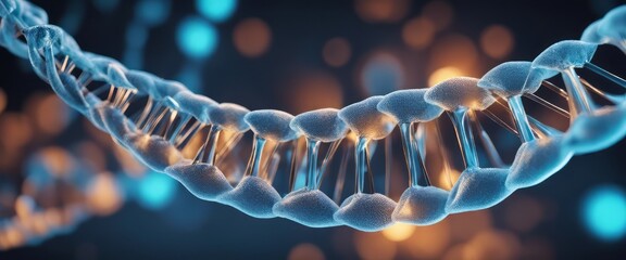 3d illustration of rotating DNA glowing molecule on blue background - obrazy, fototapety, plakaty