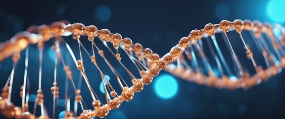 3d illustration of rotating DNA glowing molecule on blue background