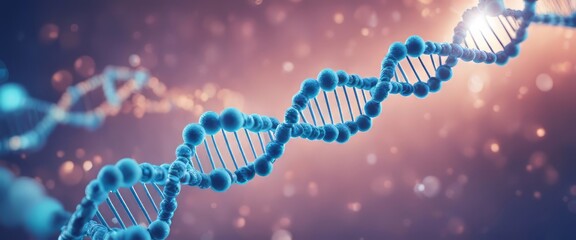 3d illustration of rotating DNA glowing molecule on blue background