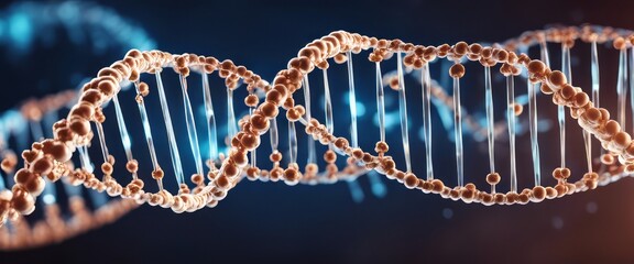 3d illustration of rotating DNA glowing molecule on blue background