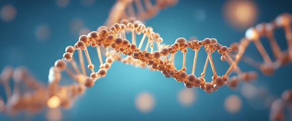 3d illustration of rotating DNA glowing molecule on blue background