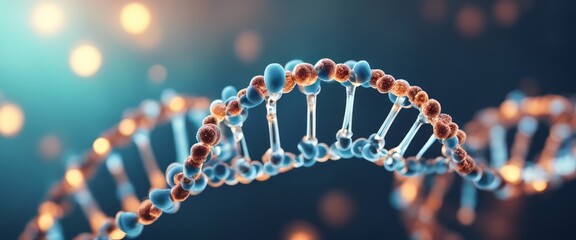 3d illustration of rotating DNA glowing molecule on blue background