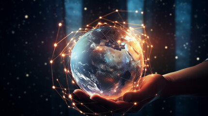 Businessmen holding hands with global connectivity concept Global network connection and exchange of ideas, global communication network