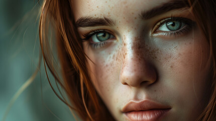 Intense Gaze - Portrait of a Freckled Woman 