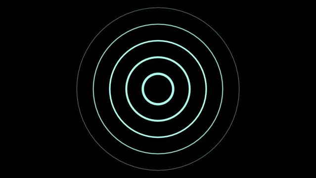 Abstract blue color circle line pattern isolated on black wave animated background. Radio wave background