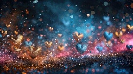 Cosmic Heart Array: Celestial Hearts in Space with Stardust and Light Specks - Valentine's Day Concept
