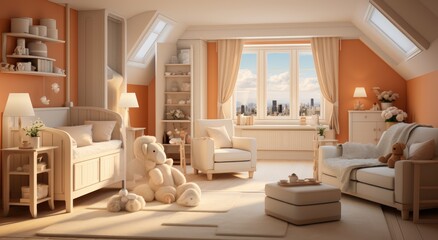 A cozy cabinetry-filled living room with a large window overlooking the beautiful hardwood flooring and a plush sofa bed for ultimate relaxation