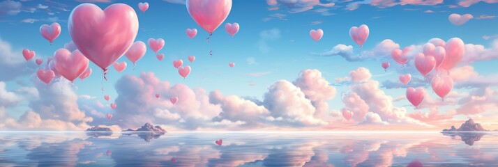 Whimsical Heart Clouds: Fluffy Shapes in Light Blue Sky - Valentine's Day Concept