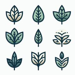 vector logo collection of leaves with elegant shapes and calm colors. flat cartoon design that is simple and minimalist