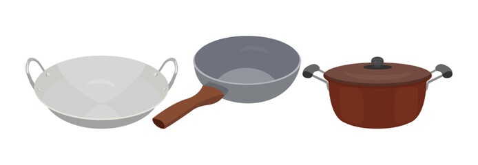 frying pan, wok pan, Teflon, pan, cooking utensils illustration vector design - obrazy, fototapety, plakaty