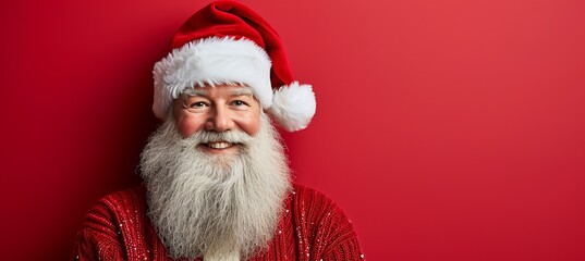 Naklejka premium Crazy santa claus on red isolated background with copy space for text and christmas greetings