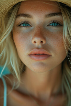 Close Up Portrait Of A 25 Year Old Blonde Woman