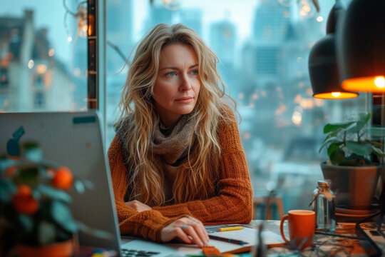 Portrait of a bored blonde woman in her office