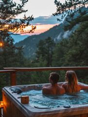 A Photo Of A Couple Enjoying A Private Hot Tub On The Deck Of Their Secluded Mountain Cabin Rental