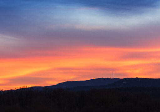 Hill Klet in Blansky les with winter forest. Czech landscape