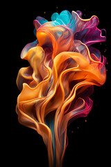 A vibrant, abstract swirl of colorful ink against a dark background, creating a sense of movement and dynamism.
