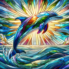 Stained glass dolphin