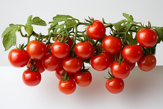 Cherry tomatoes in a bunch on a white background.
Concept: gastronomic product, agriculture, cooking.