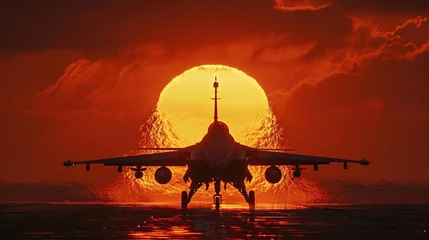 Deurstickers airplane in the sunset © ding