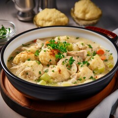Experience the classic comfort of chicken and dumplings, featuring tender chunks of chicken and fluffy dumplings. A timeless dish that brings warmth and satisfaction to any meal.