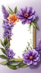 frame made of flowers, botanical transparent border frame, purple flowers beautiful frame for invitation designs