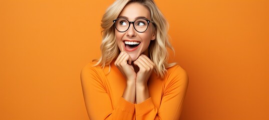 Smiling businesswoman in glasses looking at copy space for job opportunities or business services ad