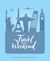 Landmarks. Poster with famous historical landmarks for travelers