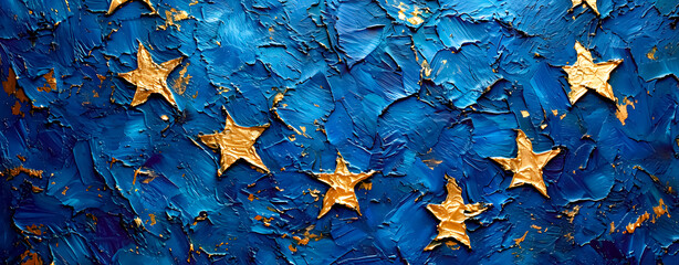 A part of the flag of the European Union on a wall. Policy - obrazy, fototapety, plakaty