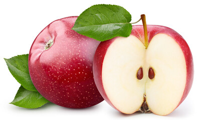 Fresh organic apple with leaves isolated
