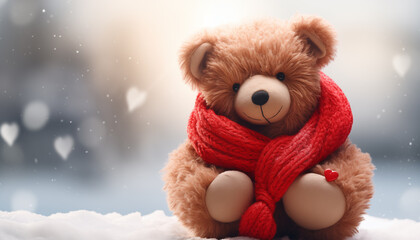 An adventurer Teddy Bear with heart shaped baloon. Valentine's day teddy bear. AI Generative