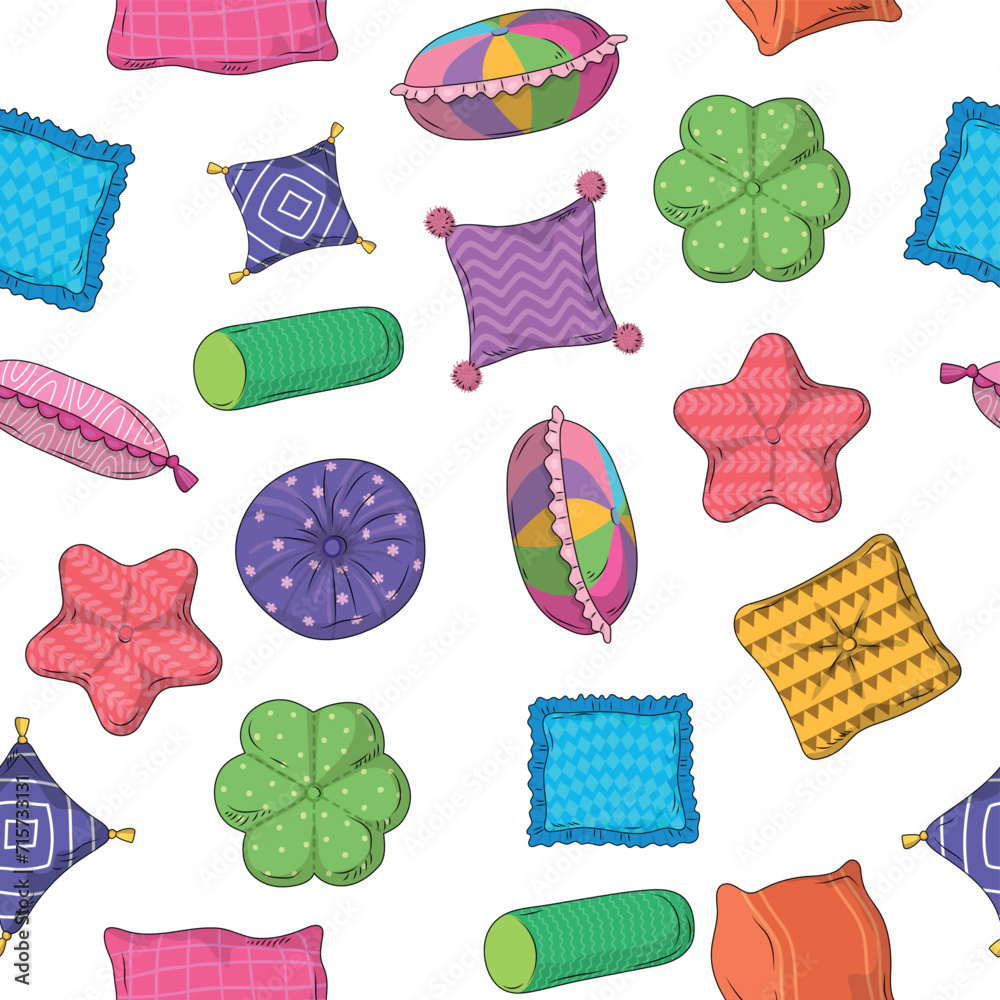 Wall mural pillows pattern soft textile pillows different shapes vector seamless background