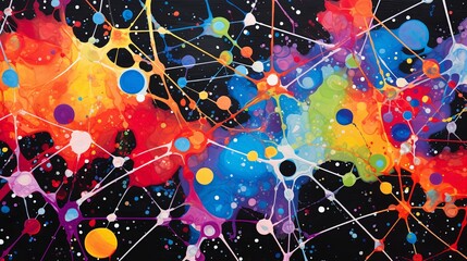 A colorful multi-hue splatter pattern on a black canvas