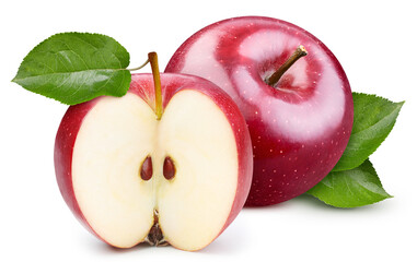 Fresh organic apple with leaves isolated