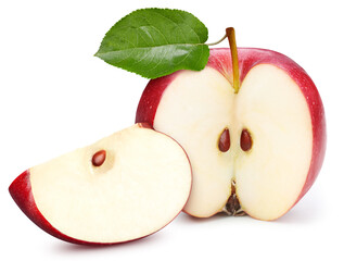 Fresh organic apple with leaves isolated