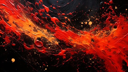 A vibrant red and orange splatter pattern